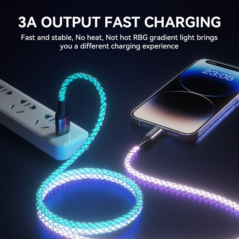 Cablu de date BWOO X279C-L, USB-C - Lightning, 1 m, 27W, multicolor