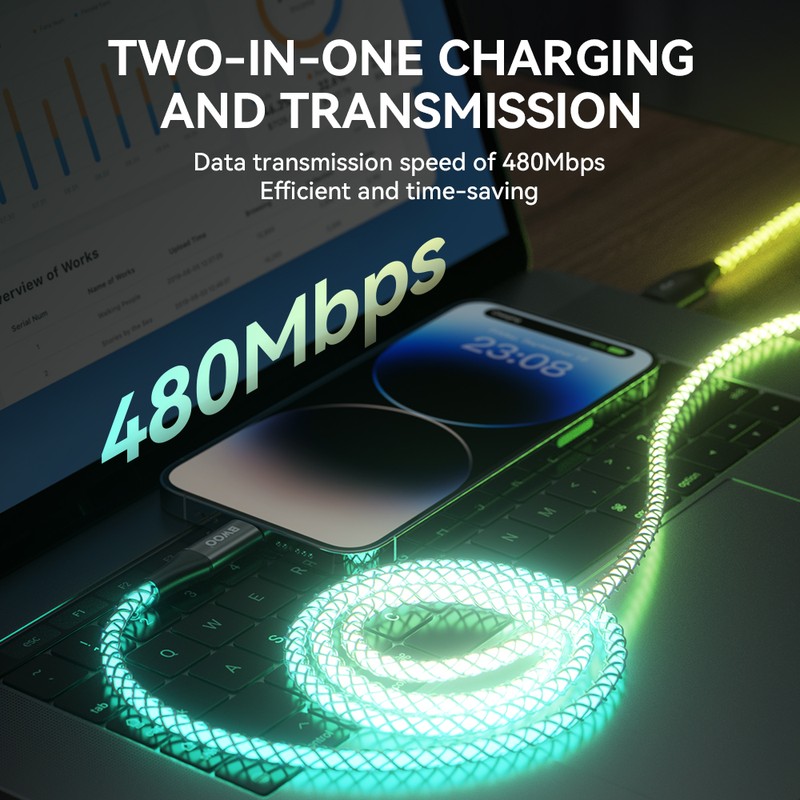 Cablu de date BWOO X279C-L, USB-C - Lightning, 1 m, 27W, multicolor