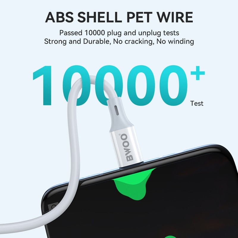 Cablu de date BWOO X282 C-C, USB-C - USB-C, 1 m, 60W, alb