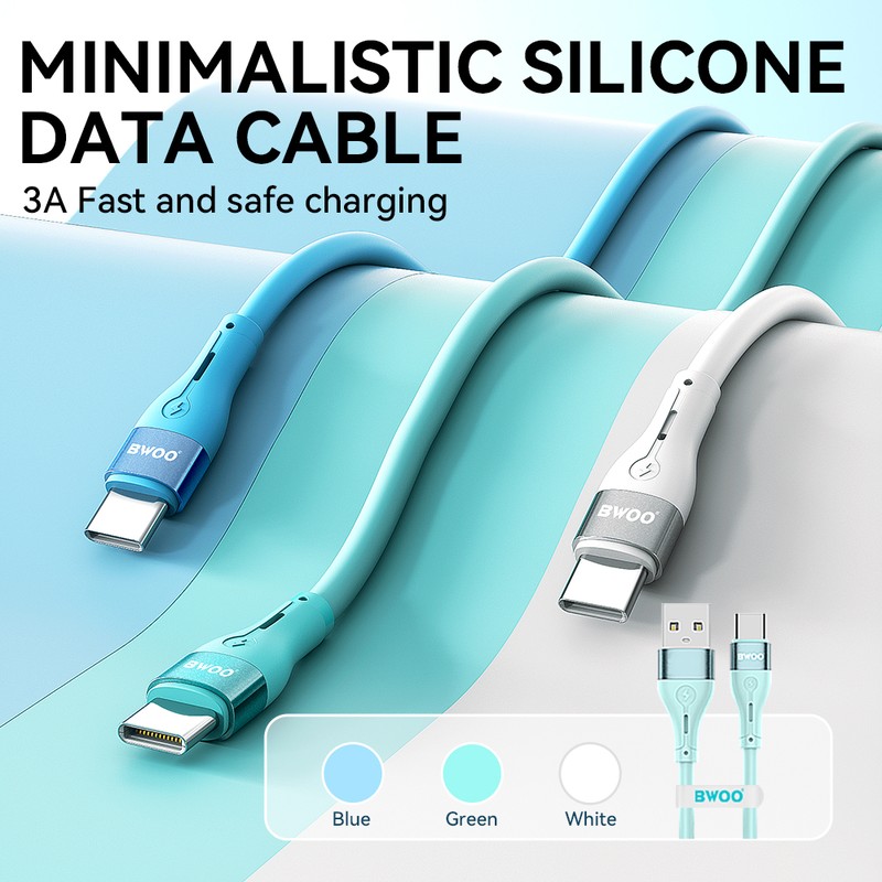 Cablu de date BWOO Minimalist X280C, USB-A - USB-C, 1 m, 3A, verde