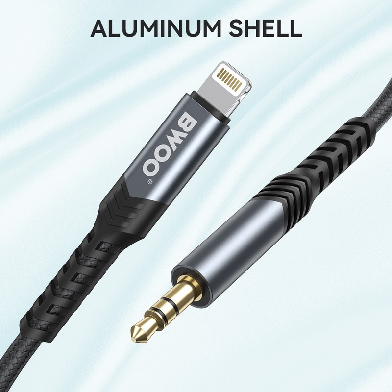 Cablu de date BWOO AUX BO-AUX068, Jack 3.5 mm - Lightning, 1,2 m, negru