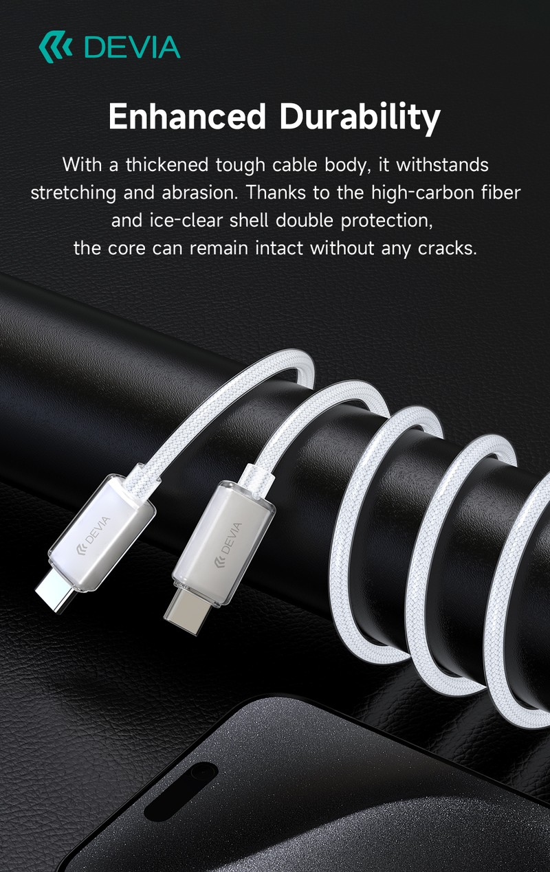 Cablu de date Devia Extreme EC688, USB-C - USB-C, 1,5 m, 60W 3A, alb