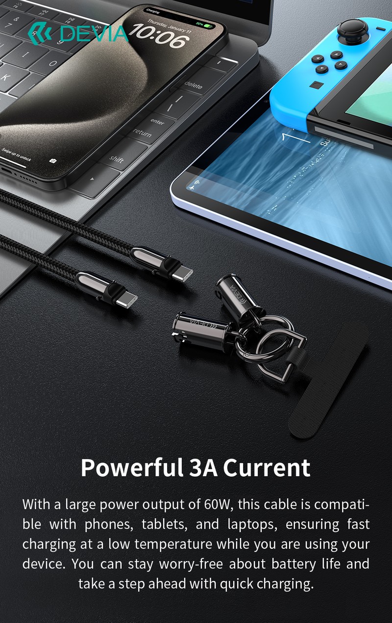 Cablu de date Devia lanyard, 2 in 1, USB-C - Lightning, 1,2 m, 27W, mov