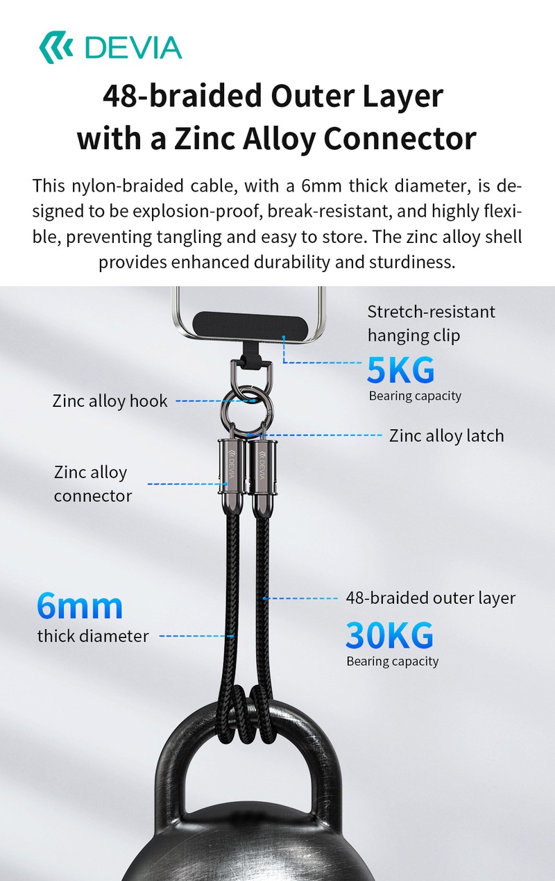 Cablu de date Devia lanyard, 2 in 1, USB-C - Lightning, 1,2 m, 27W, mov
