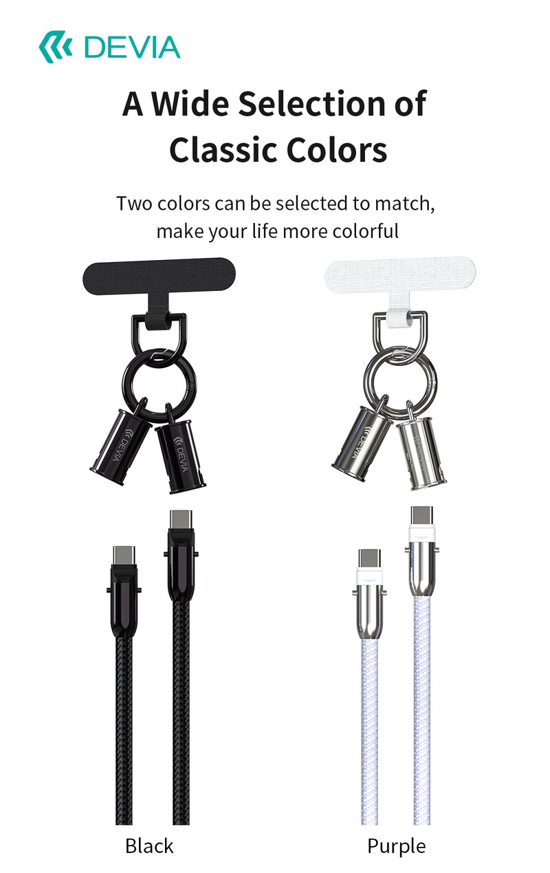Cablu de date Devia lanyard, 2 in 1, USB-C - Lightning, 1,2 m, 27W, mov