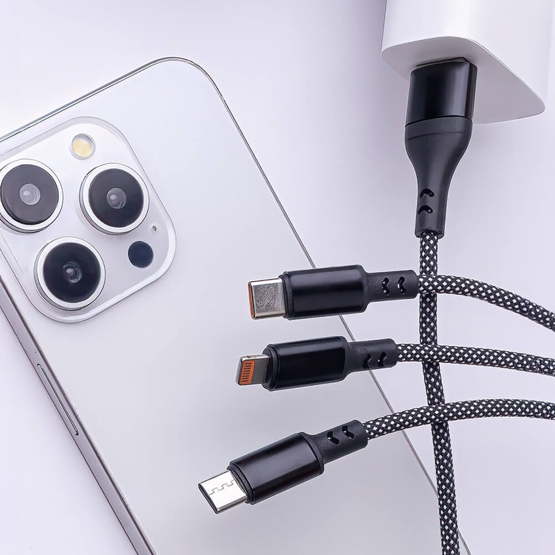 Cablu de date Maxlife ALLin1, USB-C - Lightning, 1 m, 66W, negru