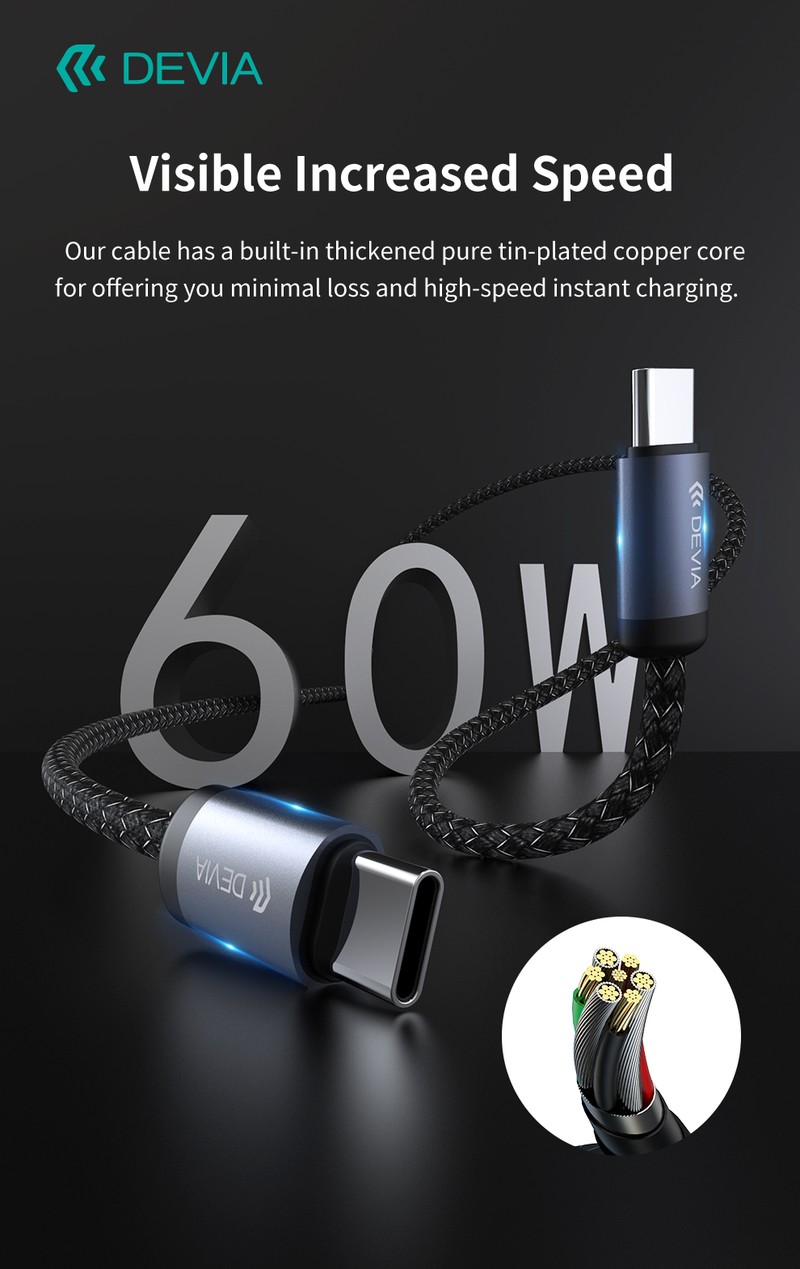 Cablu de date Devia Gracious EC645, USB-C - Lightning, 1 m, 27W 3A, negru