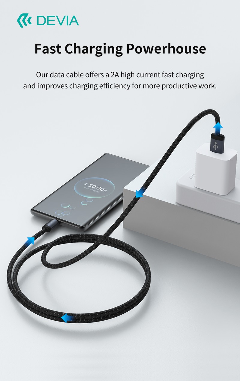 Cablu de date Devia Gracious EC649, USB-A - USB-C, 1 m, 2A, negru