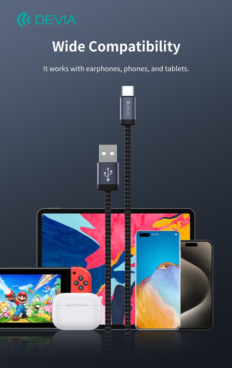 Cablu de date Devia Gracious EC649, USB-A - USB-C, 1 m, 2A, negru