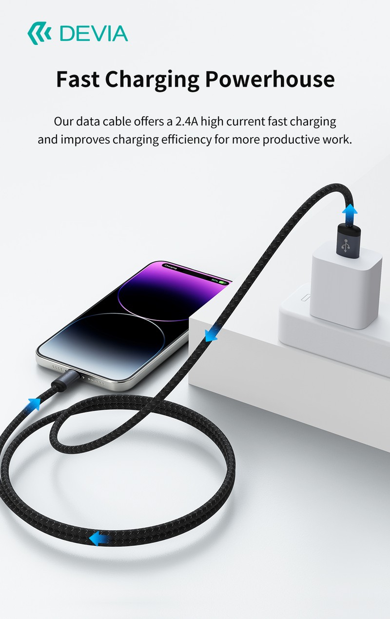 Cablu de date Devia Gracious EC650, USB-A - USB-C, 1 m, 2,4A, negru