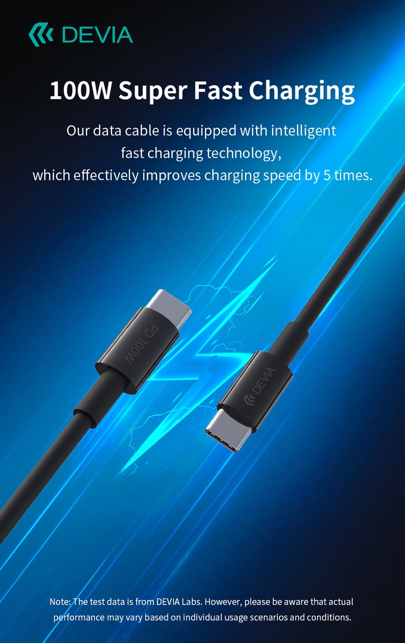 Cablu de date Devia Smart EC317, USB-C - USB-C, 1,5 m, 100W 5A, negru