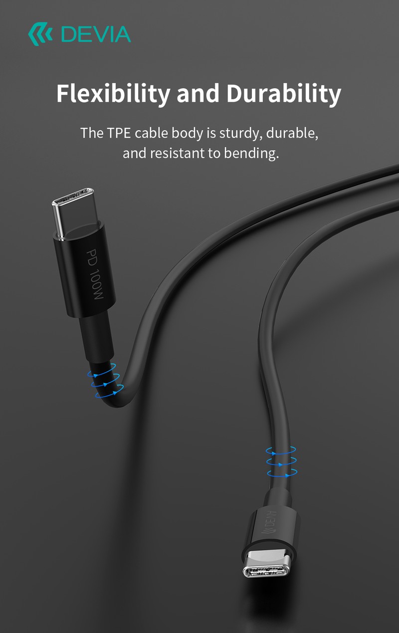 Cablu de date Devia Smart EC317, USB-C - USB-C, 1,5 m, 100W 5A, negru