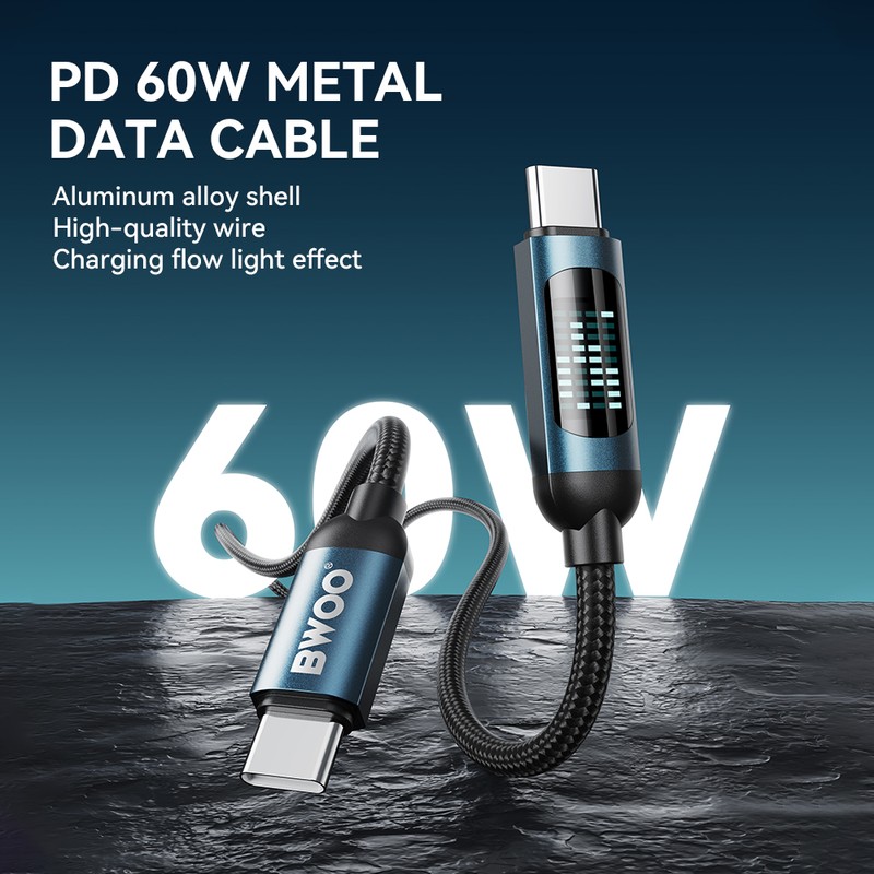 Cablu de date BWOO, USB-C - Lightning, 1 m, 27W, negru