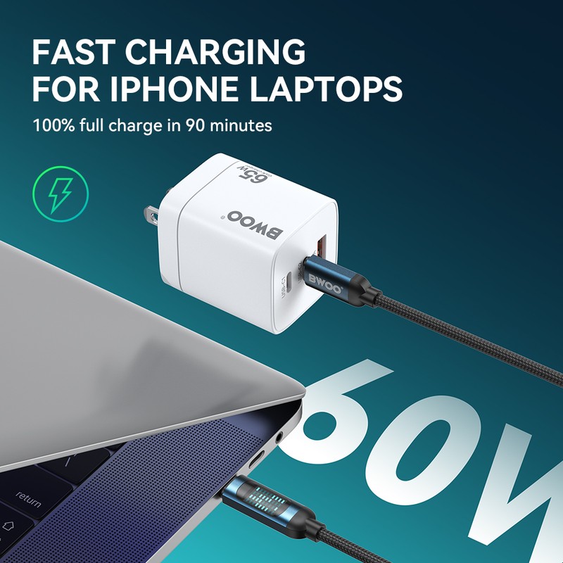Cablu de date BWOO, USB-C - Lightning, 1 m, 27W, negru