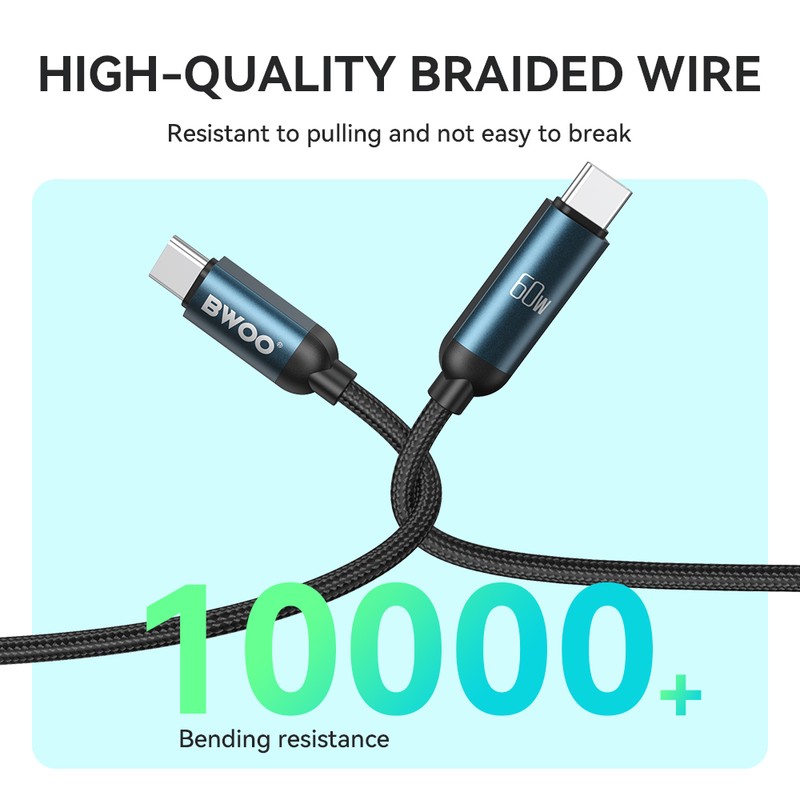 Cablu de date BWOO, USB-C - Lightning, 1 m, 27W, negru