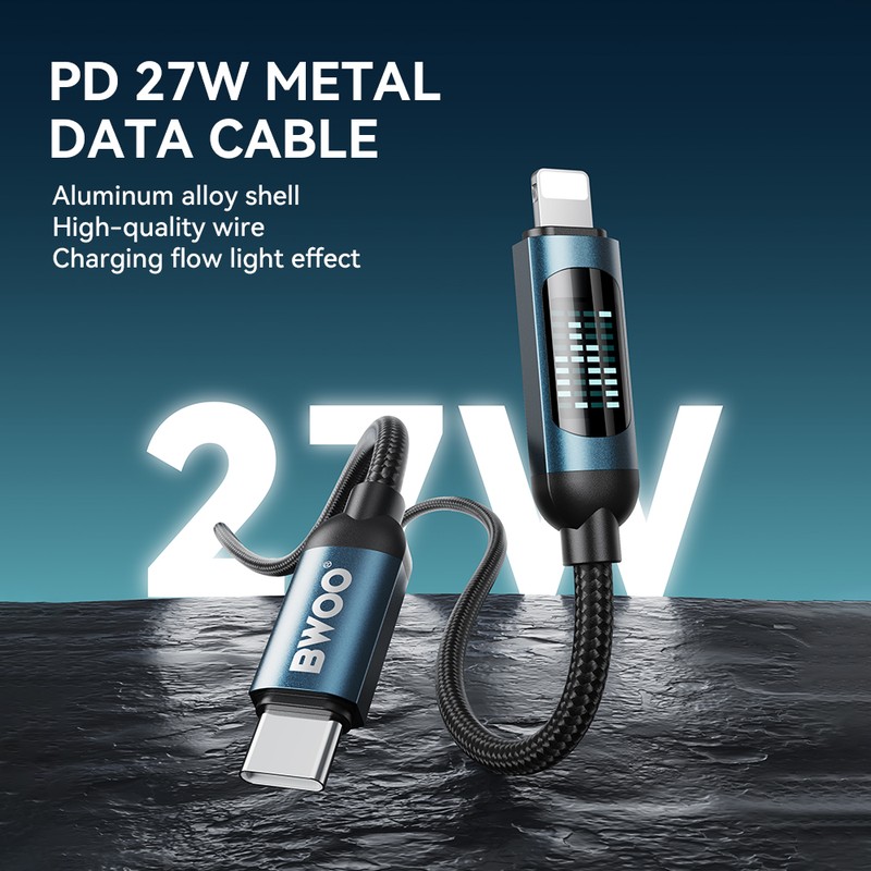 Cablu de date BWOO, USB-C - USB-C, 1 m, 60W, negru