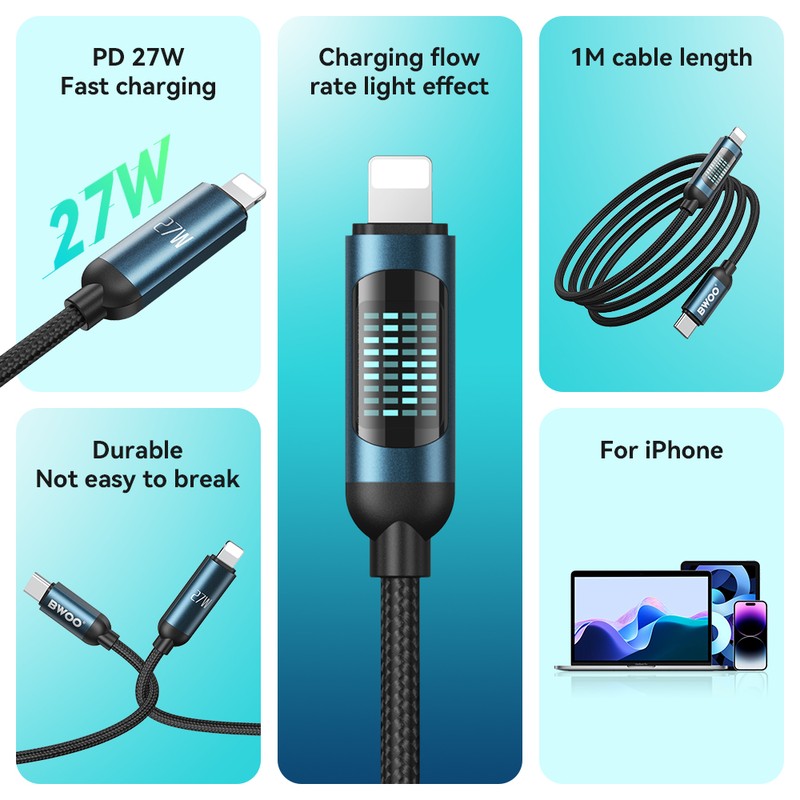 Cablu de date BWOO, USB-C - USB-C, 1 m, 60W, negru