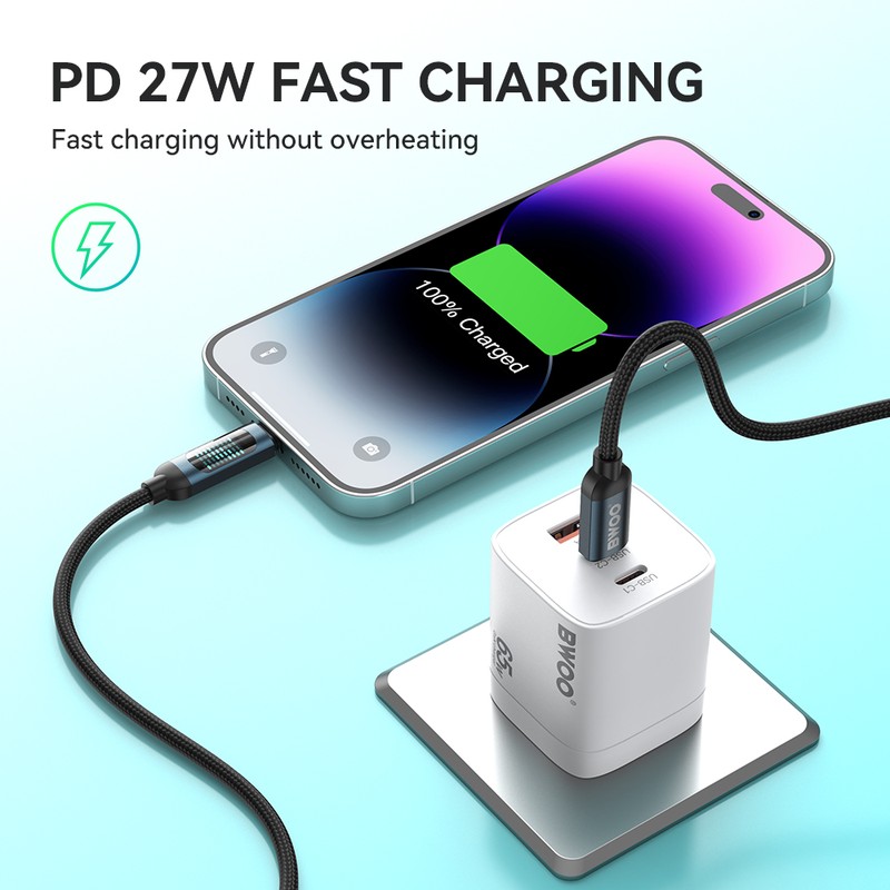 Cablu de date BWOO, USB-C - USB-C, 1 m, 60W, negru