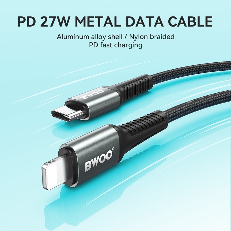 Cablu de date BWOO, USB-C - Lightning, 3 m, 30W, negru