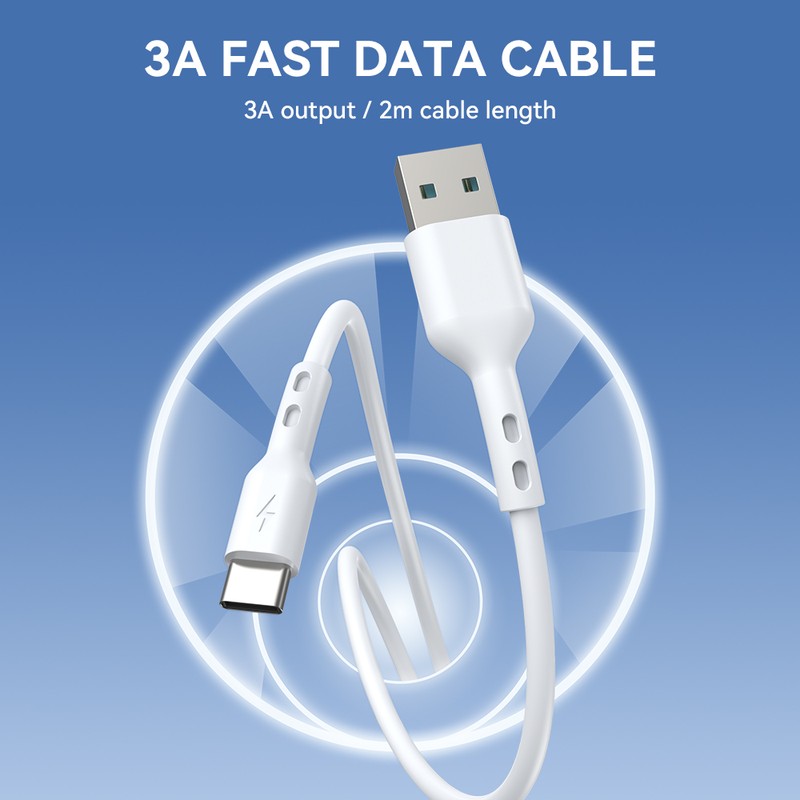 Cablu de date BWOO, USB-A - USB-C, 2 m, 3A, alb