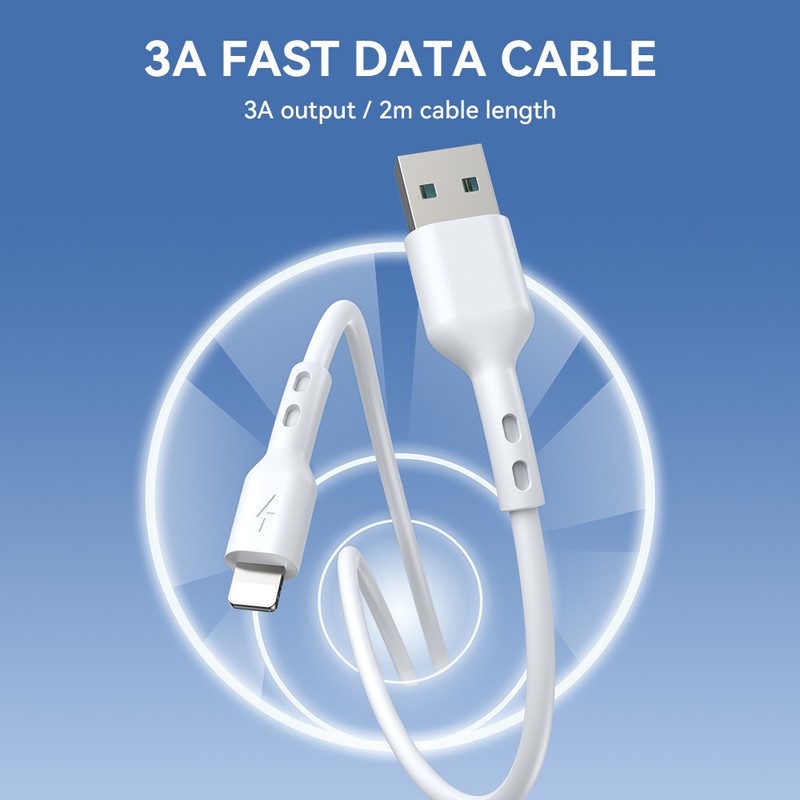 Cablu de date BWOO, USB-A - Lightning, 2 m, 3A, alb