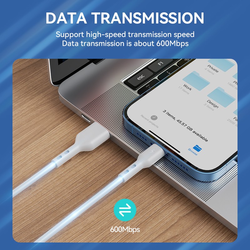 Cablu de date BWOO, USB-A - Lightning, 2 m, 3A, alb