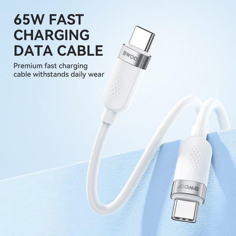 Cablu de date BWOO, USB-C - USB-C, 1 m, 65W, alb