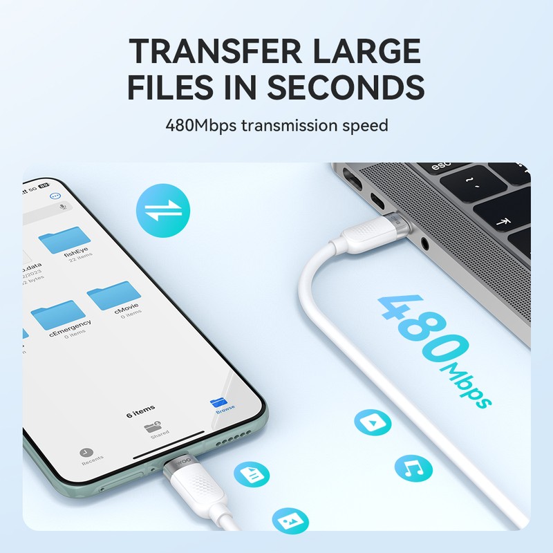 Cablu de date BWOO, USB-C - USB-C, 1 m, 65W, alb