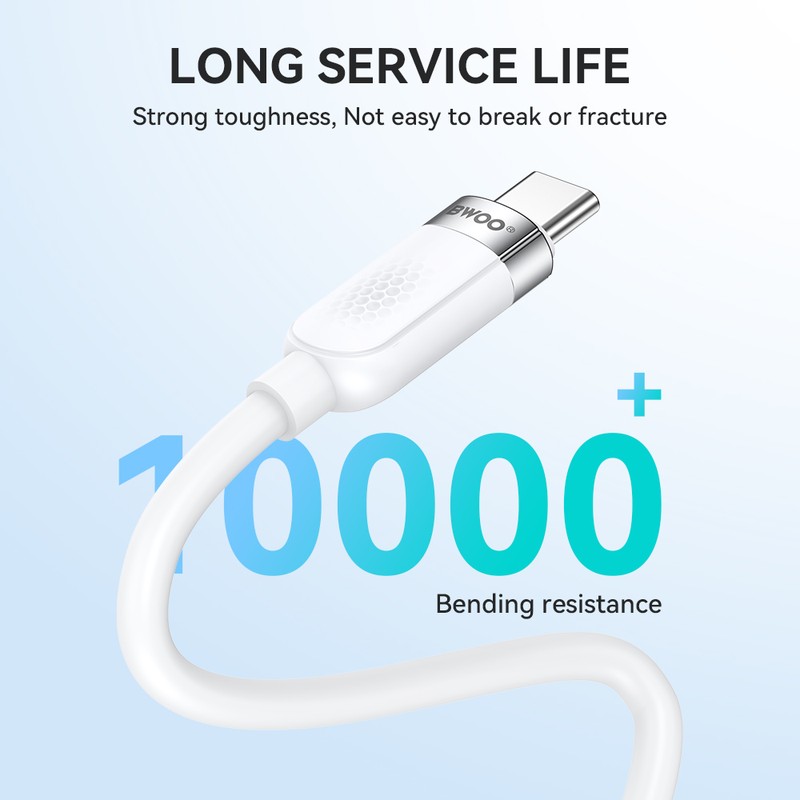 Cablu de date BWOO, USB-C - USB-C, 1 m, 65W, alb