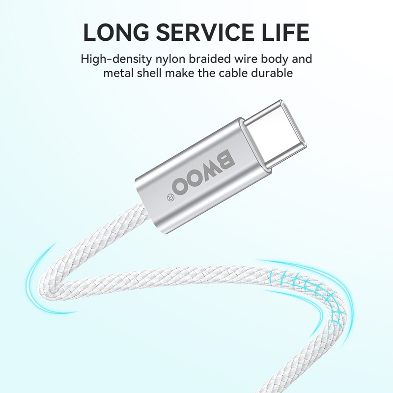 Cablu de date BWOO BO-X317C-C, USB-C - USB-C, 1 m, 240W, alb
