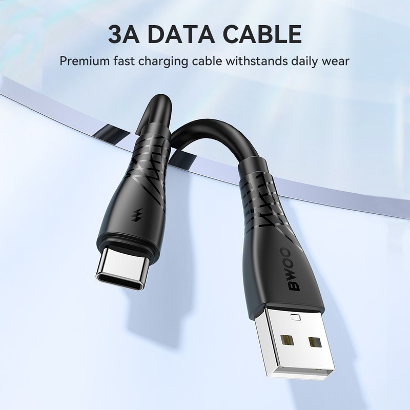Cablu de date BWOO BO-X318C, USB-A - USB-C, 1 m, 27W 3A, negru