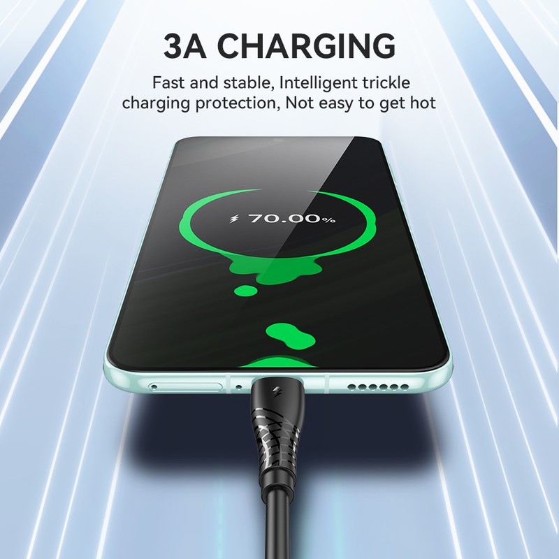 Cablu de date BWOO BO-X318C, USB-A - USB-C, 1 m, 27W 3A, negru