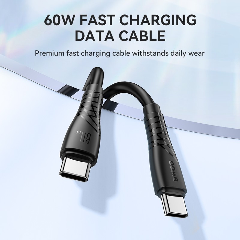 Cablu de date BWOO BO-X318, USB-C - USB-C, 1 m, 60W, negru