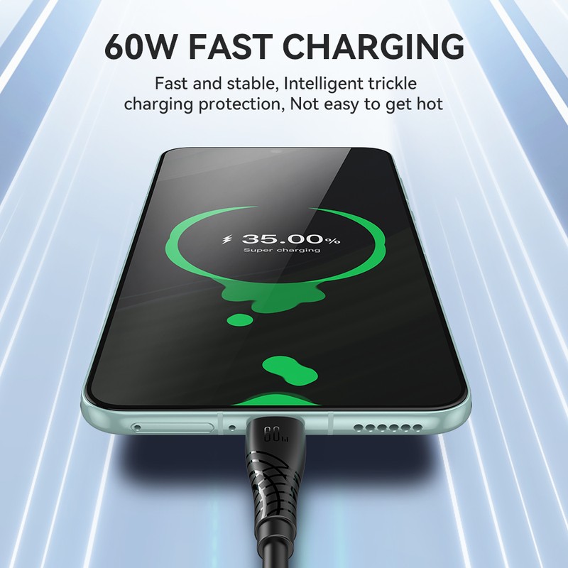 Cablu de date BWOO BO-X318, USB-C - USB-C, 1 m, 60W, negru