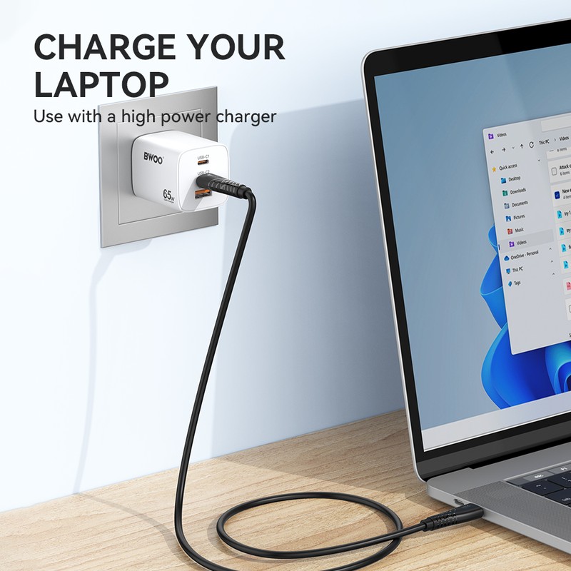 Cablu de date BWOO BO-X318, USB-C - USB-C, 1 m, 60W, negru