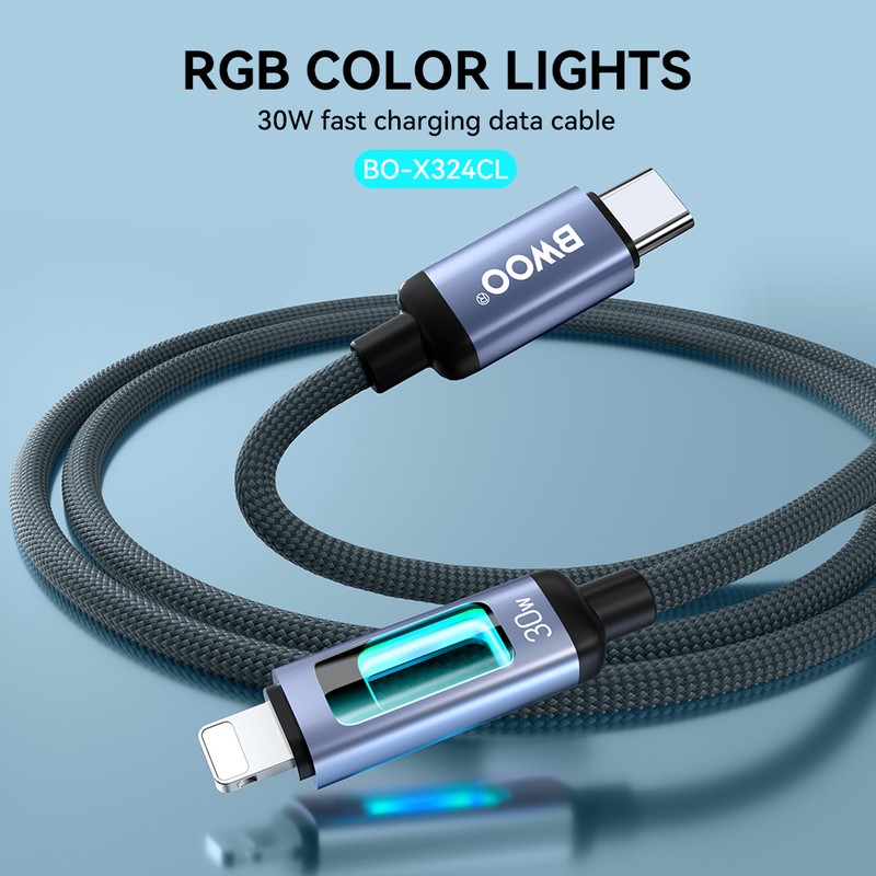 Cablu de date BWOO X324CL, USB-C - Lightning, 1 m, 27W, negru