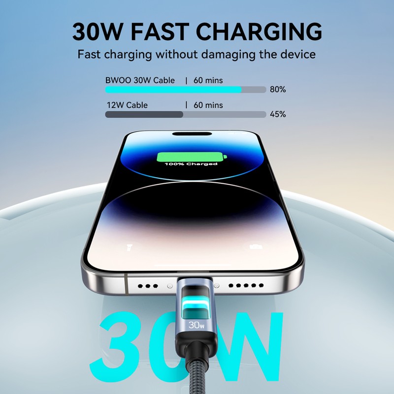 Cablu de date BWOO X324CL, USB-C - Lightning, 1 m, 27W, negru