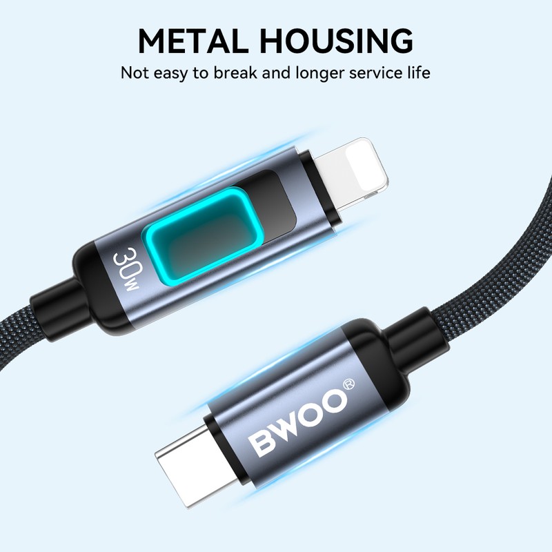 Cablu de date BWOO X324CL, USB-C - Lightning, 1 m, 27W, negru