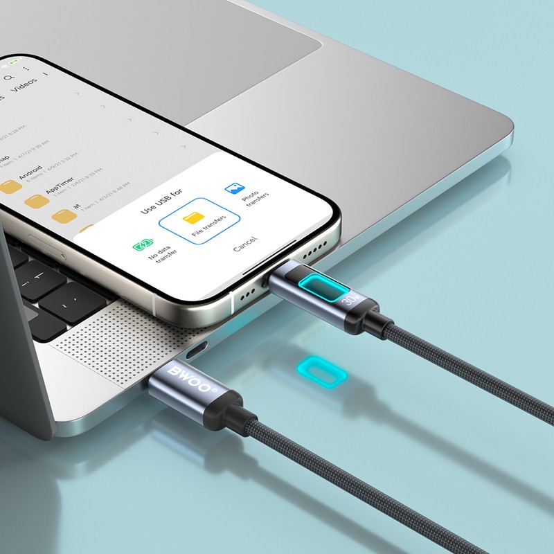 Cablu de date BWOO X324CL, USB-C - Lightning, 1 m, 27W, negru