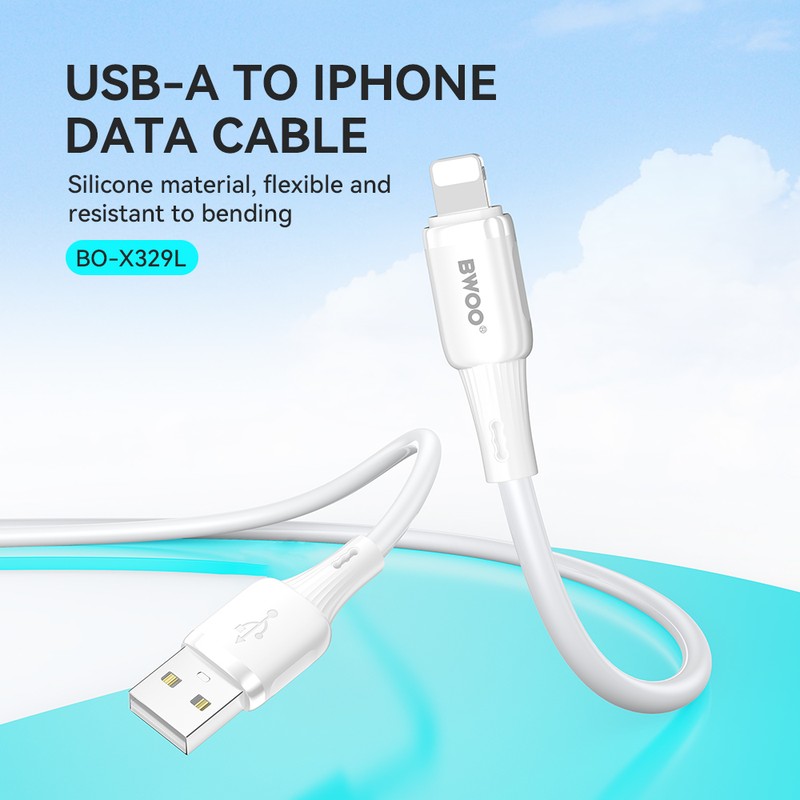 Cablu de date BWOO X329L, USB-A - Lightning, 1 m, 3A, alb