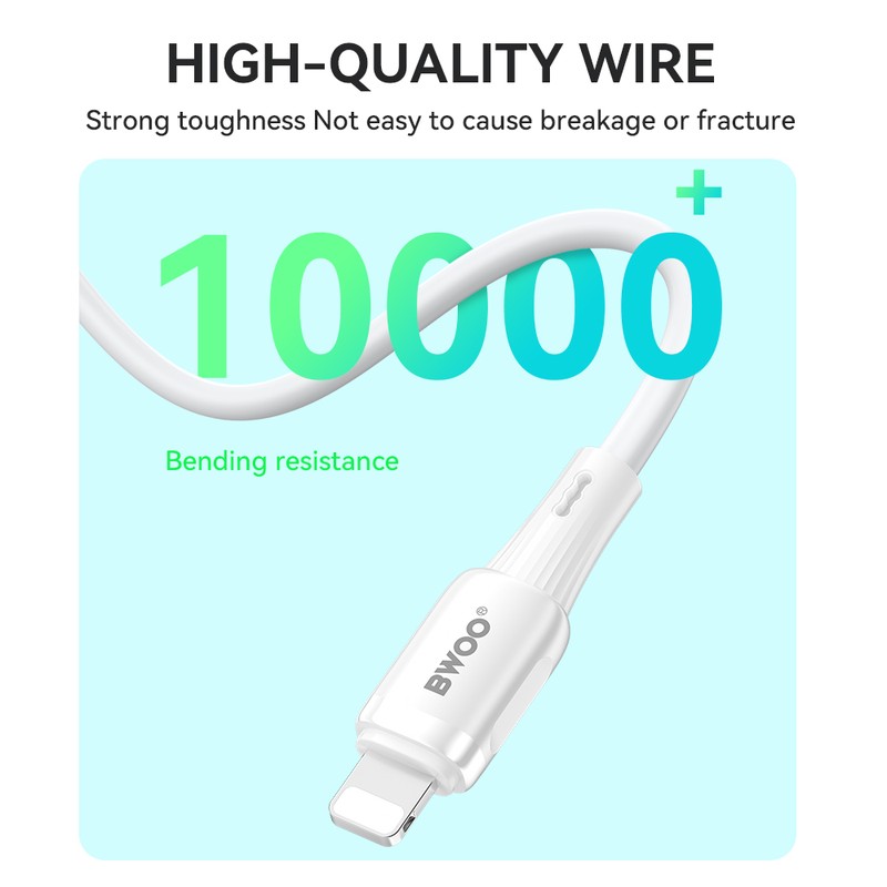 Cablu de date BWOO X329L, USB-A - Lightning, 1 m, 3A, alb