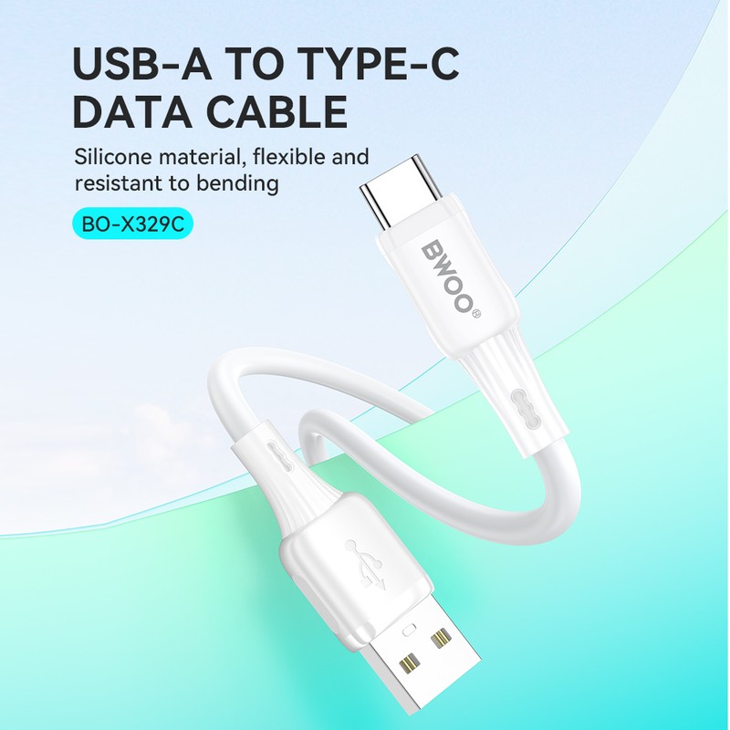 Cablu de date BWOO X329C, USB-A - USB-C, 1 m, 3A, alb