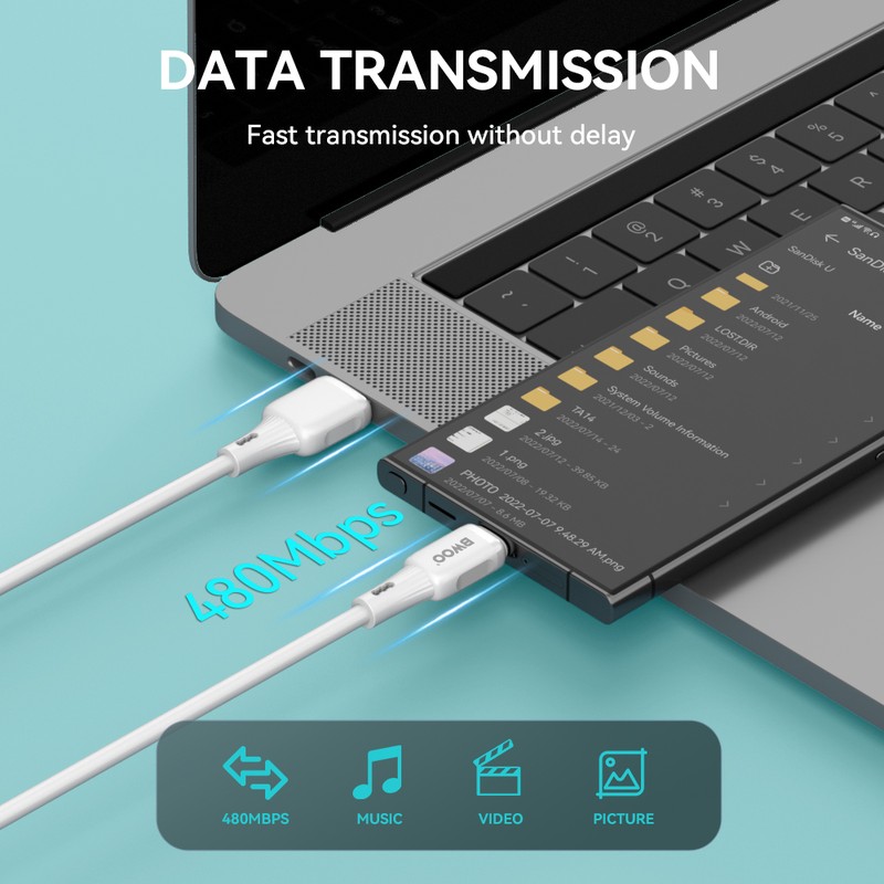 Cablu de date BWOO X329C, USB-A - USB-C, 1 m, 3A, alb