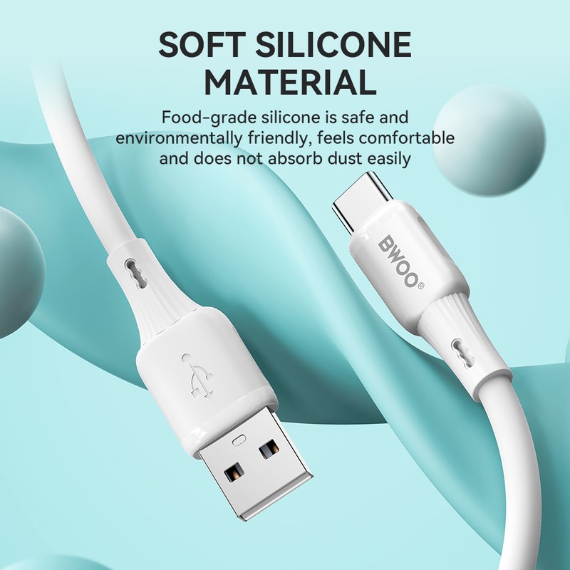Cablu de date BWOO X329C, USB-A - USB-C, 1 m, 3A, alb