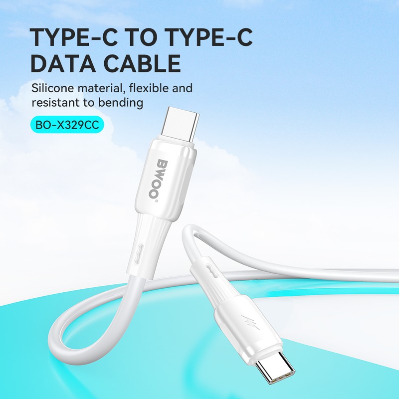 Cablu de date BWOO X329CC, USB-C - USB-C, 1 m, 65W, alb