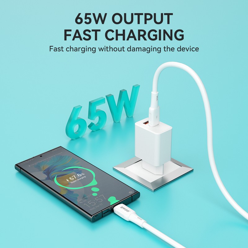 Cablu de date BWOO X329CC, USB-C - USB-C, 1 m, 65W, alb