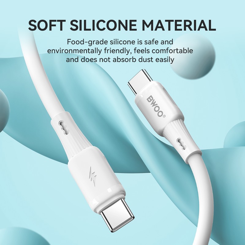 Cablu de date BWOO X329CC, USB-C - USB-C, 1 m, 65W, alb