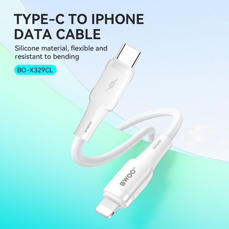 Cablu de date BWOO X329CL, USB-C - Lightning, 1 m, 27W, alb