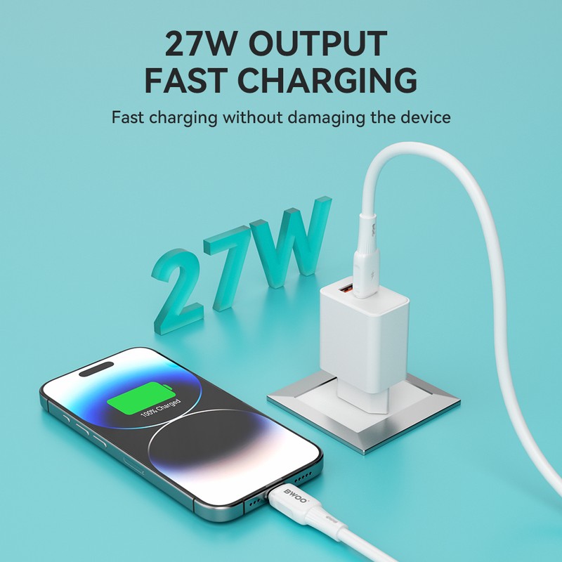 Cablu de date BWOO X329CL, USB-C - Lightning, 1 m, 27W, alb