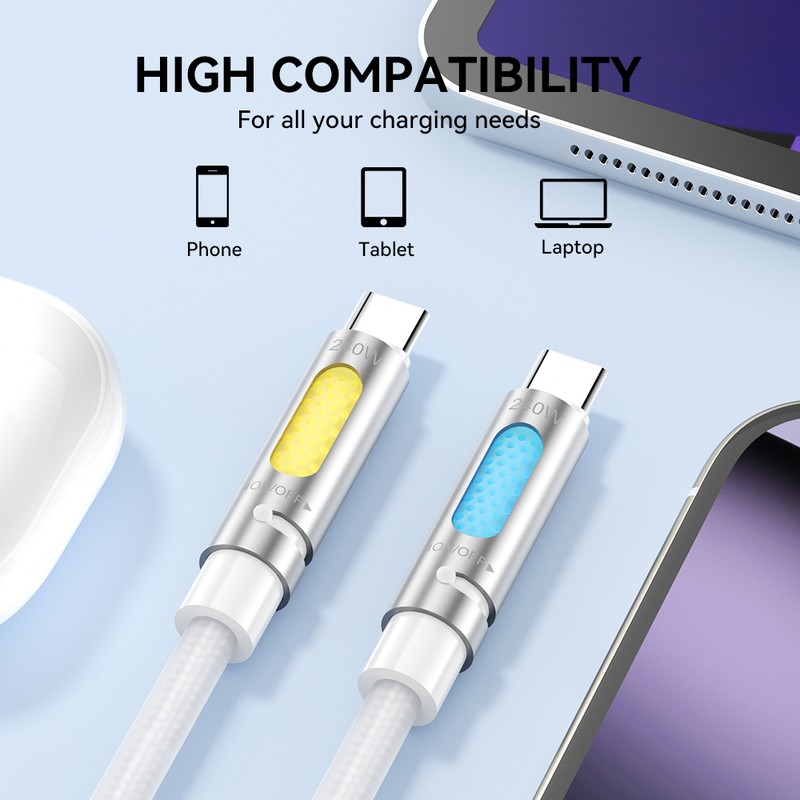 Cablu de date BWOO X325C-C, USB-C - USB-C, 1,2 m, 240W, alb